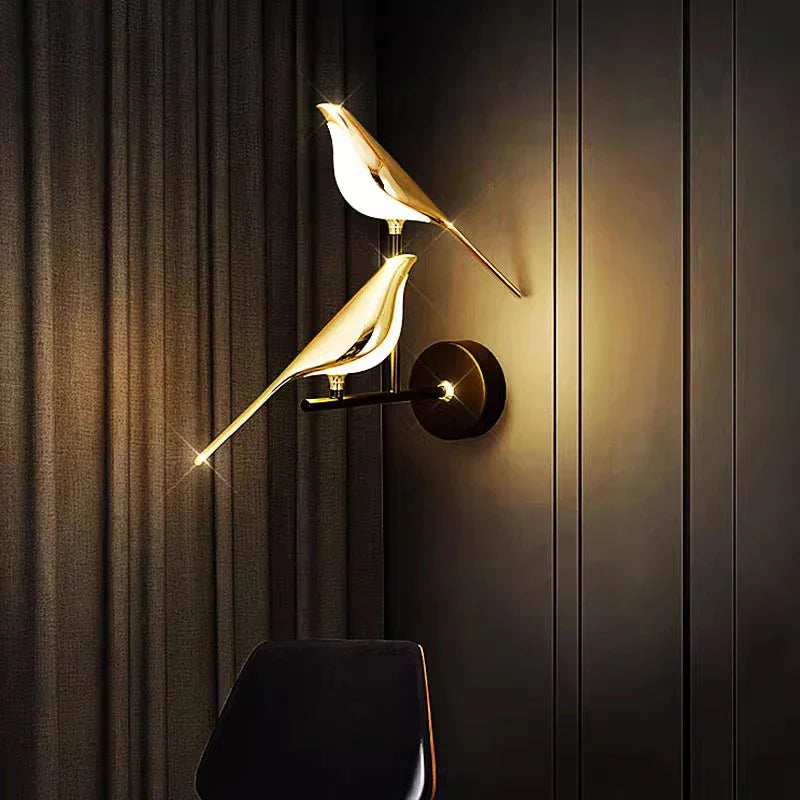 Afralia™ Magpie Bird Touch Switch LED Wall Lamps 360° Rotatable Indoor Golden Silver Wall Lights