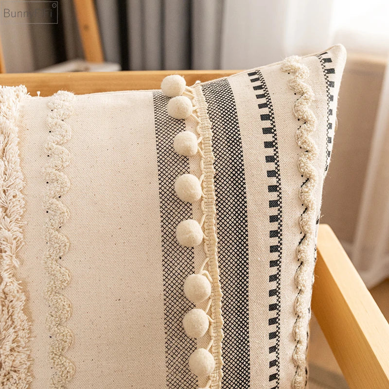 Afralia™ Bohemian Beige Cotton Cushion Cover for Home Decor