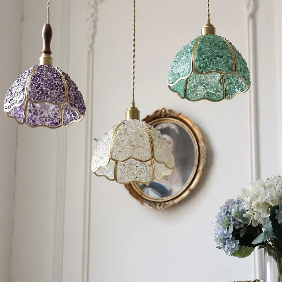Afralia™ Copper Walnut LED Pendant Lamp Crystal Glass Hanging Light