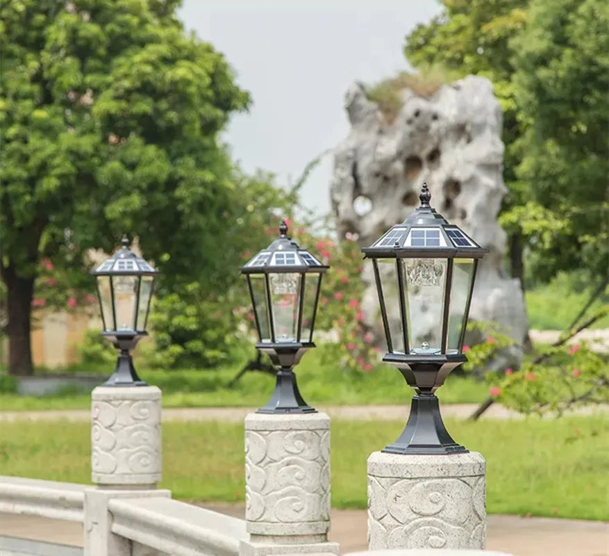 Afralia™ Solar LED Vintage Outdoor Pillar Light for Garden Decoration