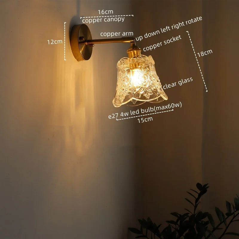 Afralia™ Vintage LED Wall Light Glass Copper Applique Da Parete