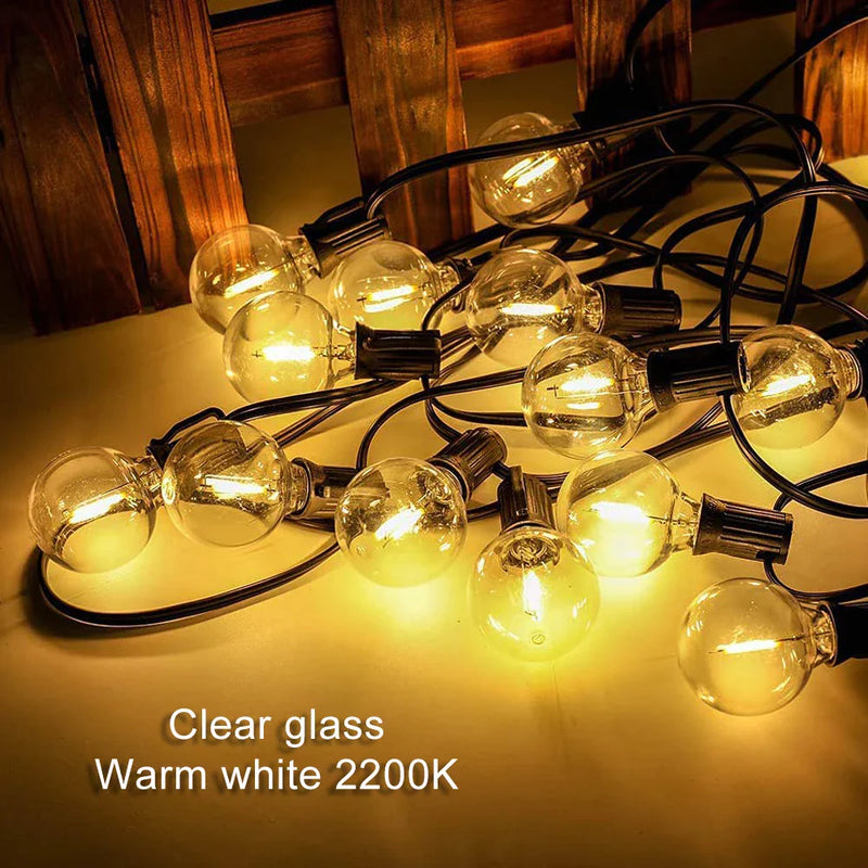 Afralia™ 25PCS G40 LED String Lights Bulb E12 Screw Warm White 2200K Amber Glass