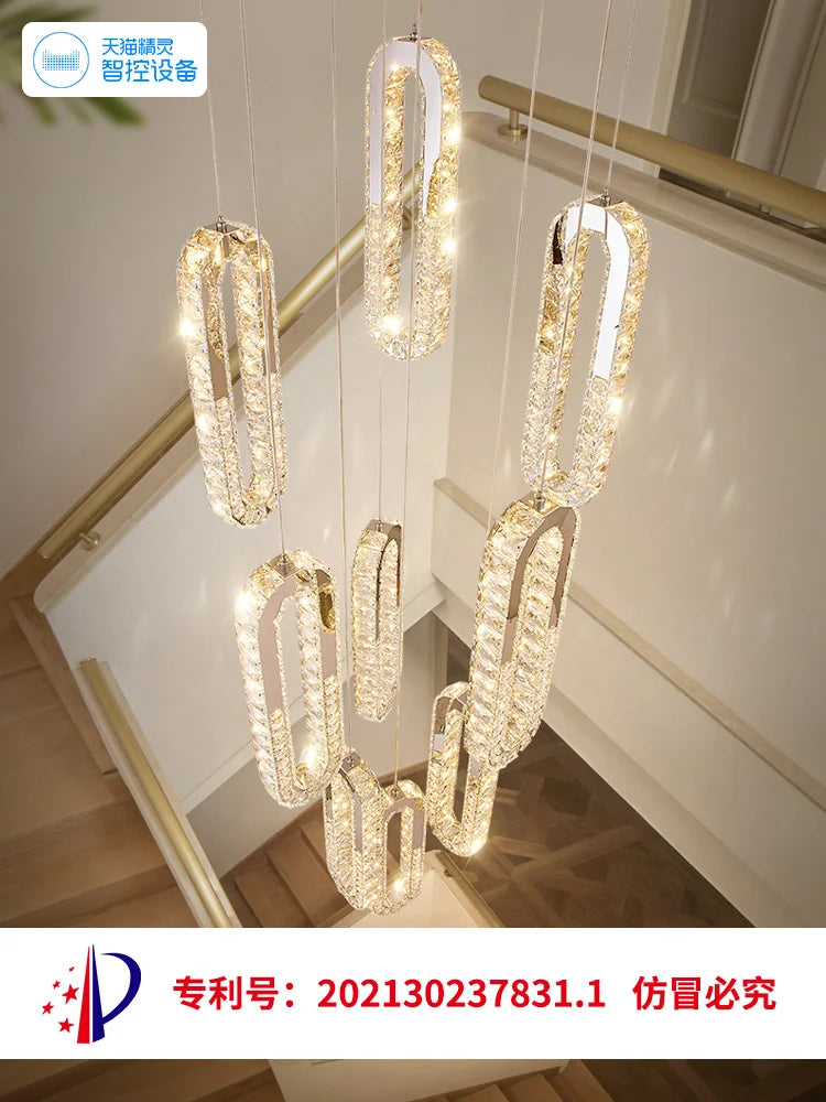 Afralia™ Oval Ring Chandelier for Spiral Staircase Lighting in Duplex Building