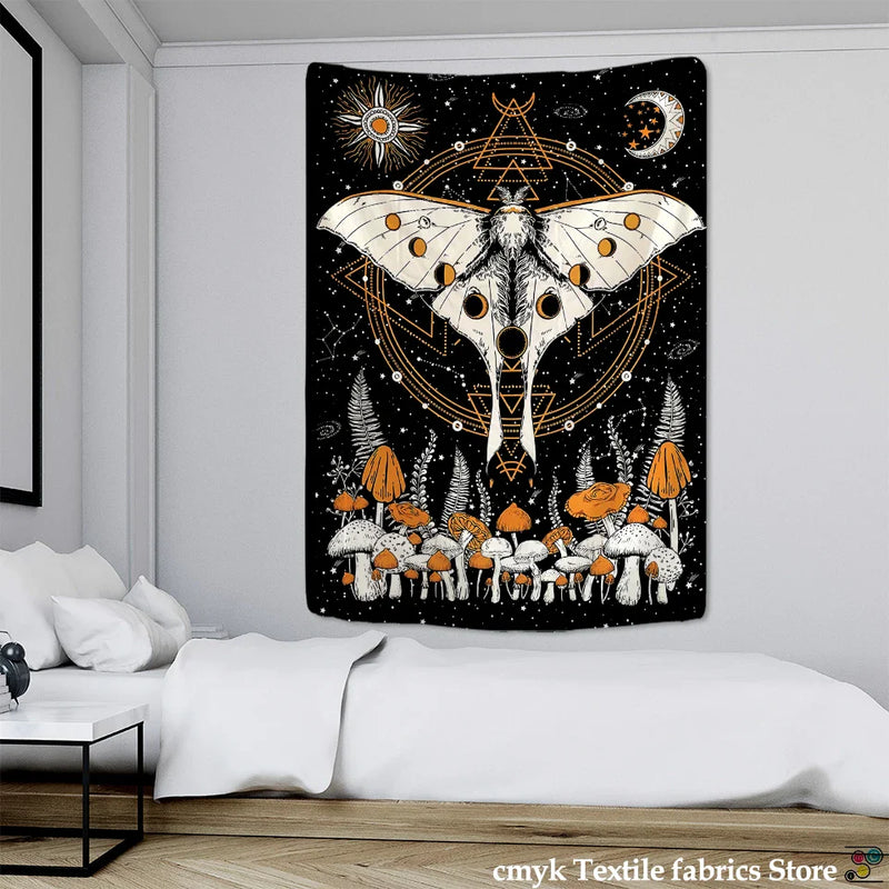 Afralia™ Celestial Moth Tapestry: Moon Phase Flower Mandala Wall Decor