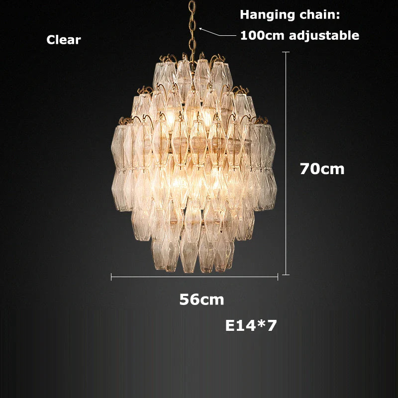 Afralia™ Pink Glass Chandelier, Dimmable Dining Room Hanging Light