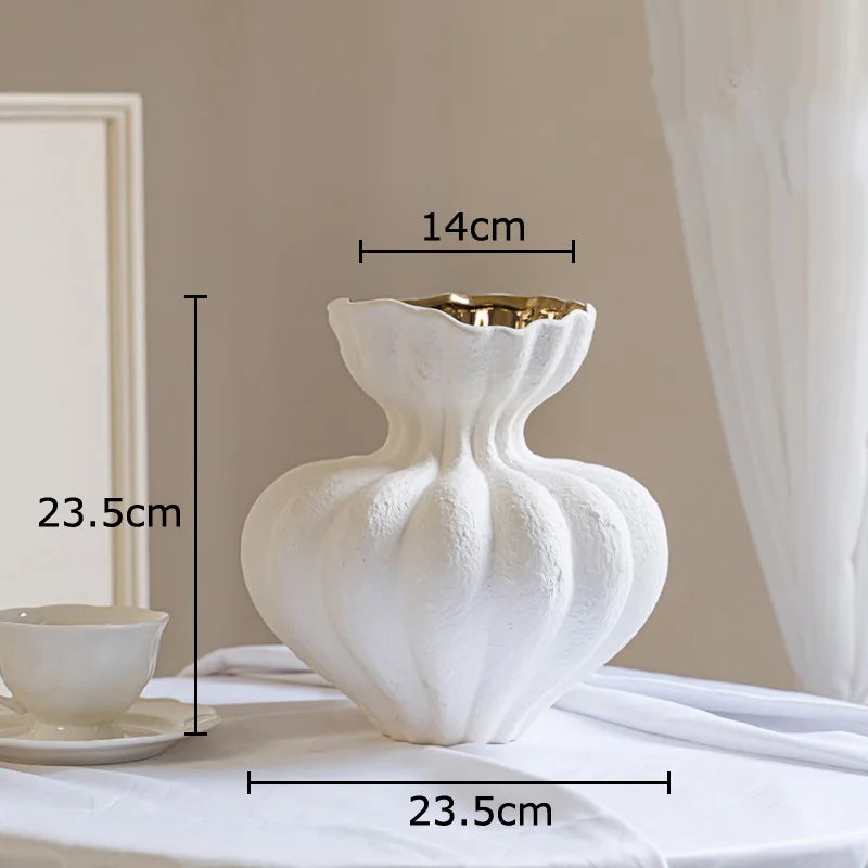 Afralia™ White Ceramic Vase Desk Decor Flowers Floral Porcelain Aesthetic Room Decor