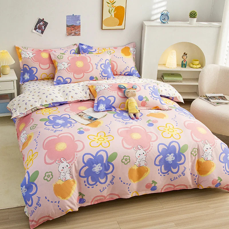 Afralia™ Cartoon Printed Bedding Set: Bed Sheet, Duvet Cover, Pillowcases