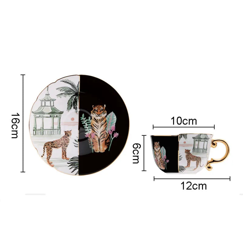 Afralia™ Watercolor Tiger Leopard Ceramic Gold-plated Coffee Tea Cup Embellished Mug