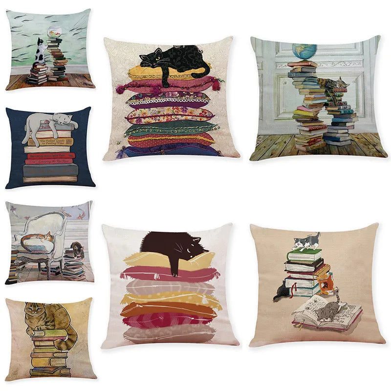 Afralia™ Creative Cat Linen Pillow Case 45x45cm -  Sofa Cushion Cover