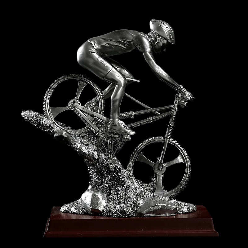 Afralia™ Mountain Bike Cyclist Sculpture: Realistic Resin Sportsman Figure for Home Decoration