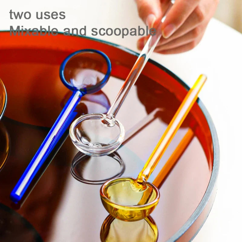 Afralia™ Glass Milk Spoon: Colored Transparent Long Handle Coffee Dessert Stirring Spoon