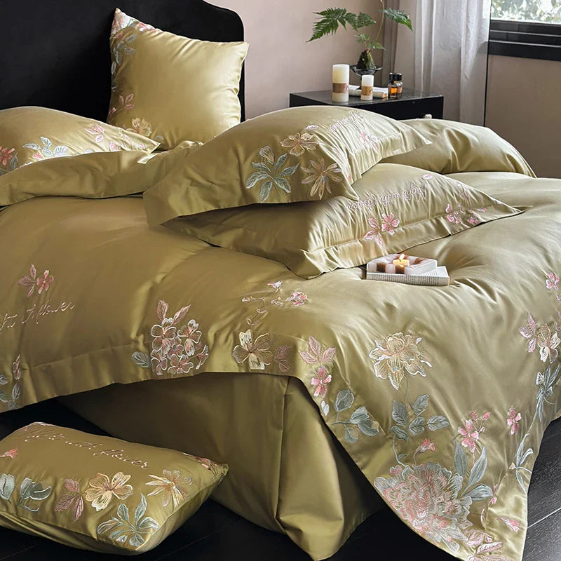 Afralia™ Cotton Flowers Embroidery Bedding Set: Full Queen King Sizes