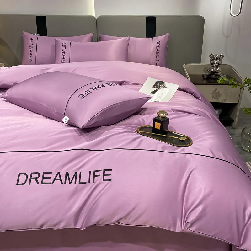 Afralia™ Luxury Embroidery Ice Silk Bedding Set - Cooling Comforter Cover Kit