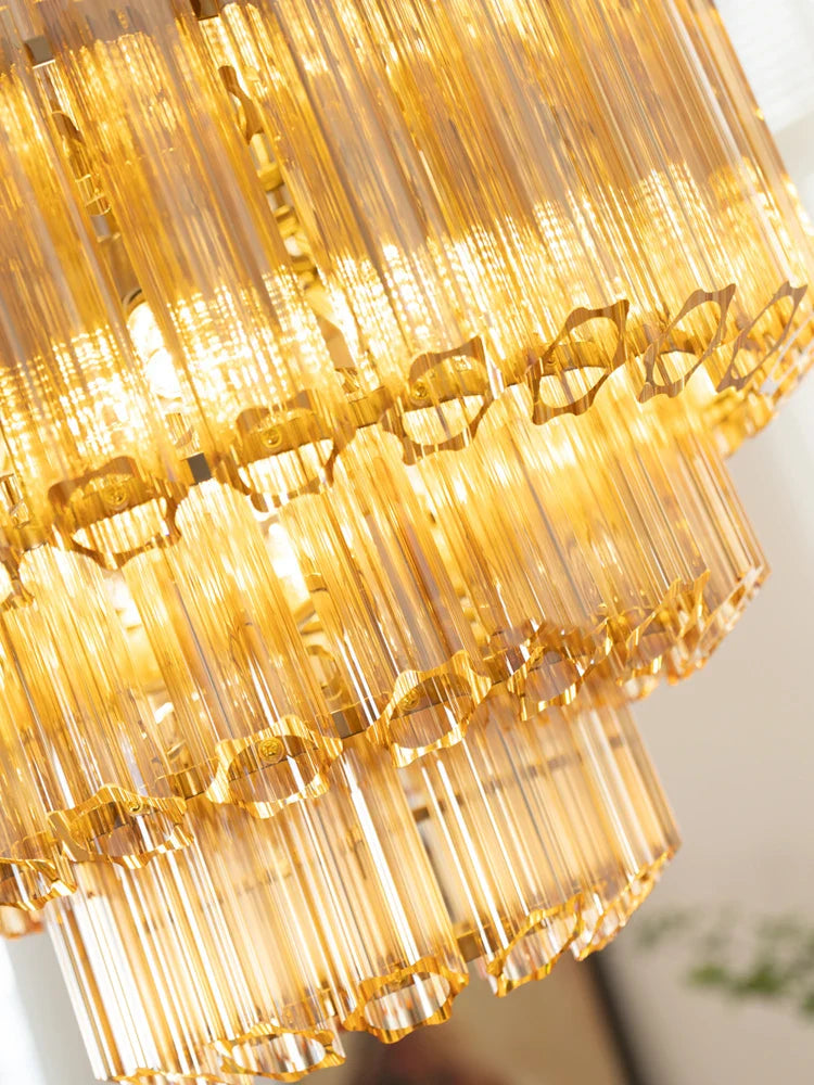 Afralia™ Amber Glass Ceiling Chandelier: Elegant Vintage Crystal Nordic Suspension Lamp