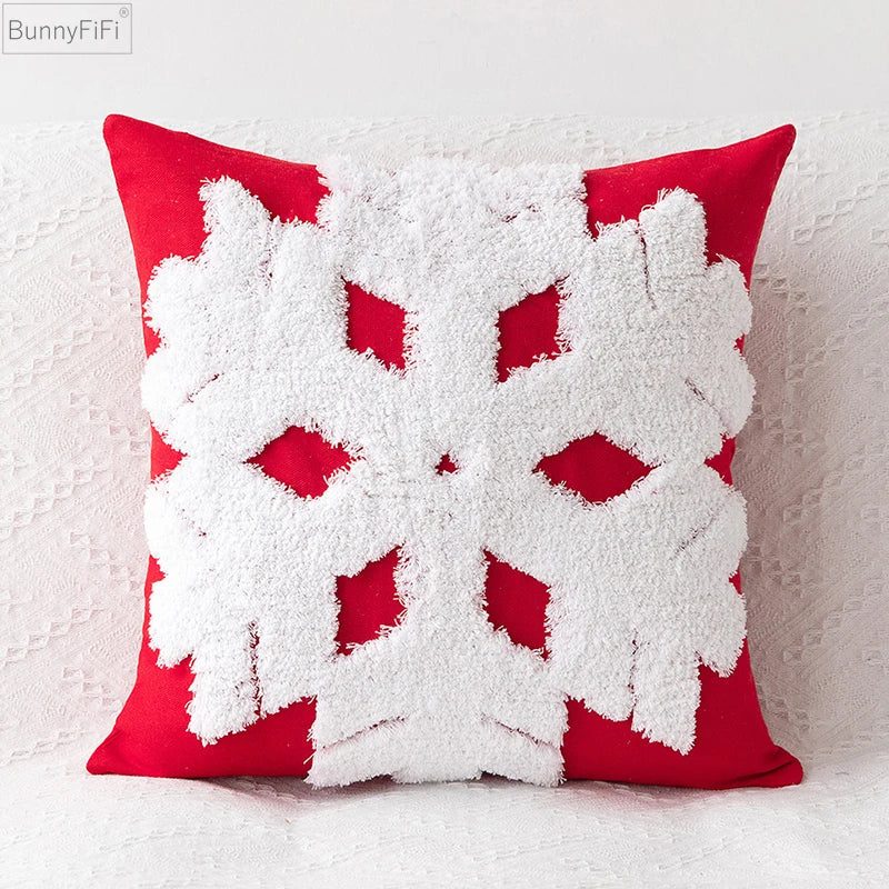 Afralia™ Christmas Tree Reindeer Snow Green Red Pillowcase Square 45x45cm Home Decor