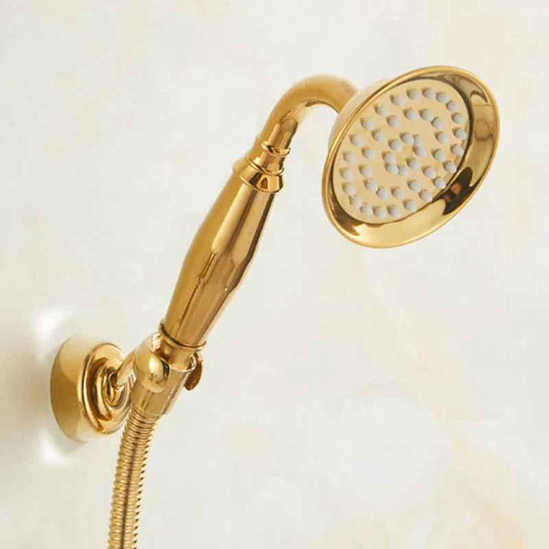 Afralia™ Classic Gold Brass Bathroom Shower Faucet Set with Wall-Mounted Dual Handle