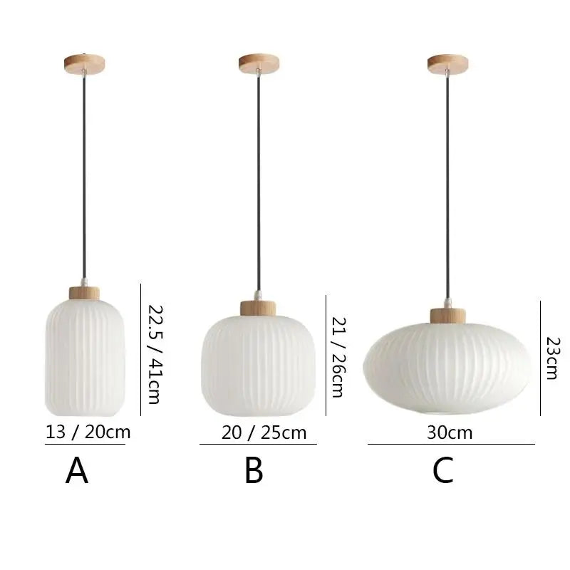 Afralia™ White Glass Pendant Lights for Kitchen Bedroom Dinning Room, Nordic Wooded Hanging Lamps