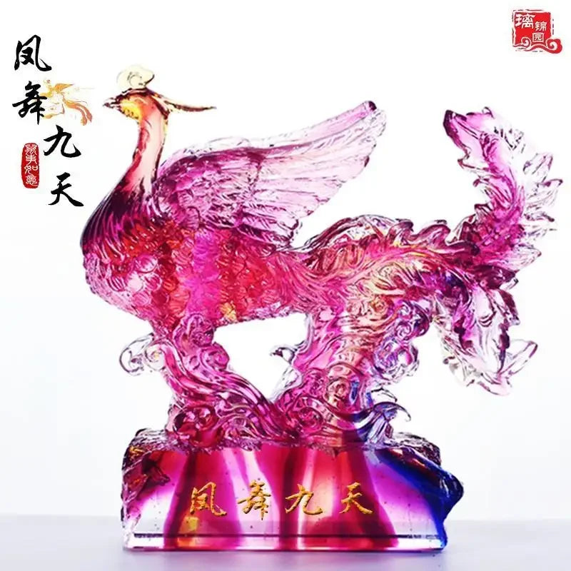 Afralia™ Phoenix Dance Glass Bath for Wealth Feng Shui Ornament