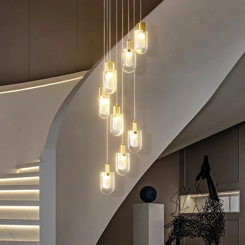 Afralia™ Crystal Luxury Stair Chandelier Modern Rotating Creative Designer Loft Penthouse