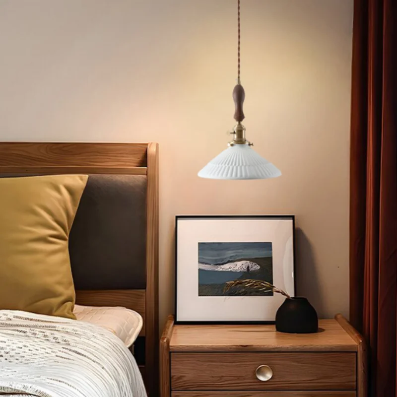 Afralia™ Ceramic Wood LED Pendant Light Fixtures for Bar, Bedroom, Living Room