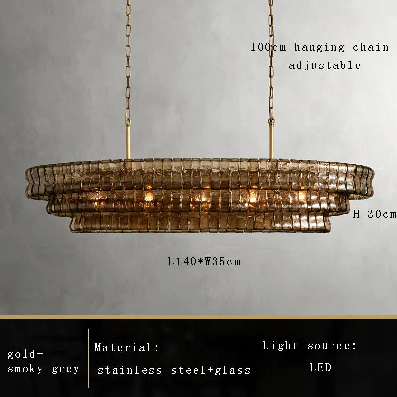 Afralia™ Brown Glass Pendant Lights for Dining Table Chandelier, Oval Clear Round Suspension Lamp