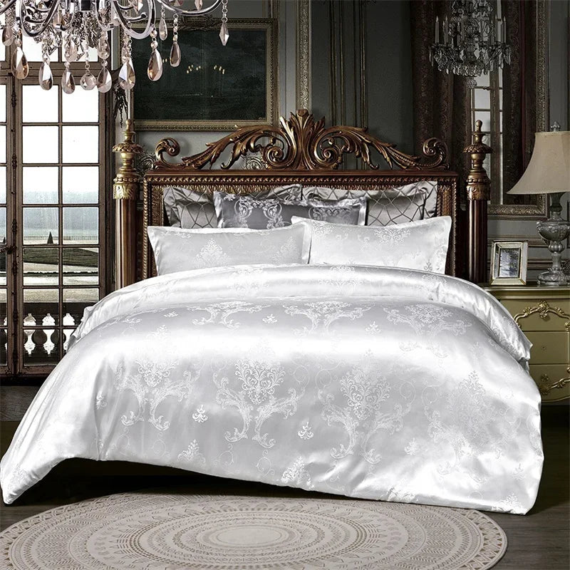 Afralia™ Jacquard Satin Luxury Bedding Set - Queen Size Luxe Duvet Cover Set