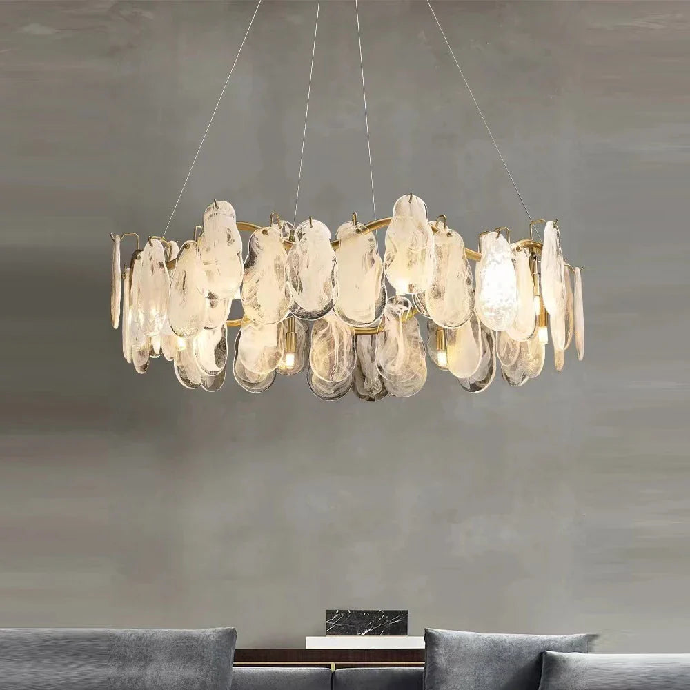 Afralia™ Cloudy Glass Chandeliers: Modern LED Lustre Indoor Lighting for Living Room Décor