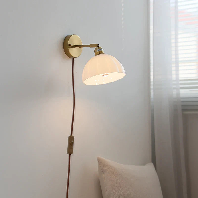 Afralia™ Rotatable Glass LED Wall Lamp with Copper Socket and Pull Chain Switch