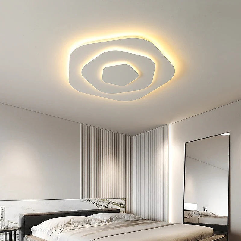 Afralia™ Geometric Minimalist Modern White LED Ceiling Chandelier Smart Light