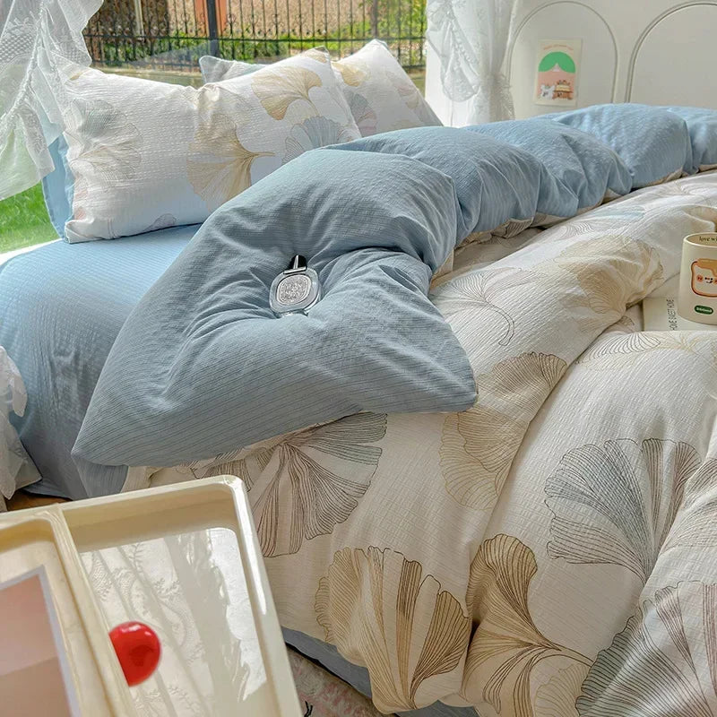 Afralia™ Floral Printed Cotton Bed Set: Cute, Soft, Comfortable 4-Piece Duvet Cover & Sheet