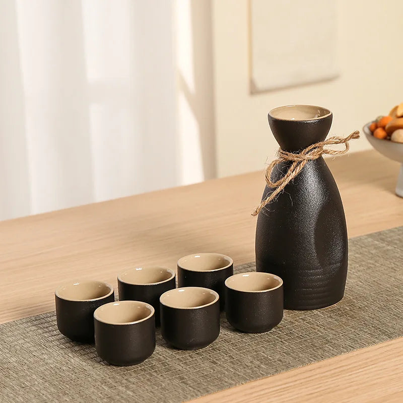 Afralia™ Black Ceramic Wine Warmer & Sake Pot for Home, Handcrafted Japanese Design