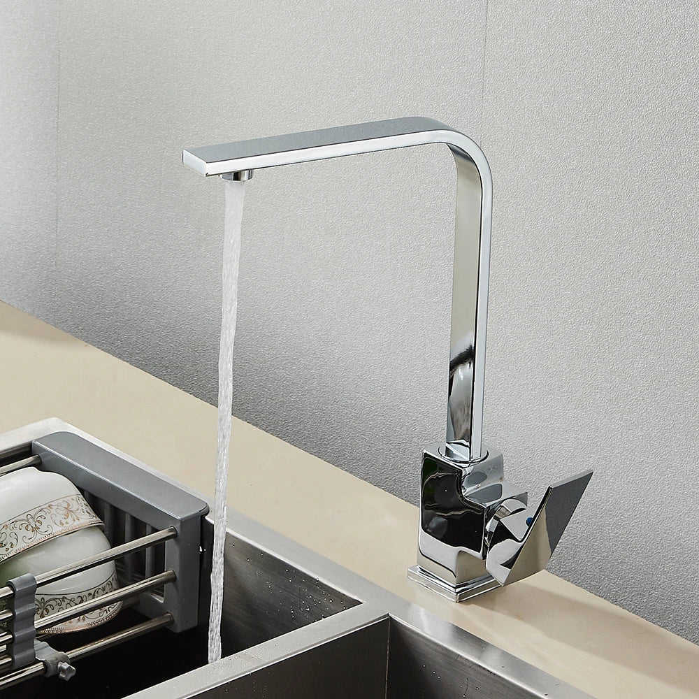 Afralia™ Black Square Kitchen Faucet: Chorme/Gold Hot Cold Mixer Tap 360° Rotation
