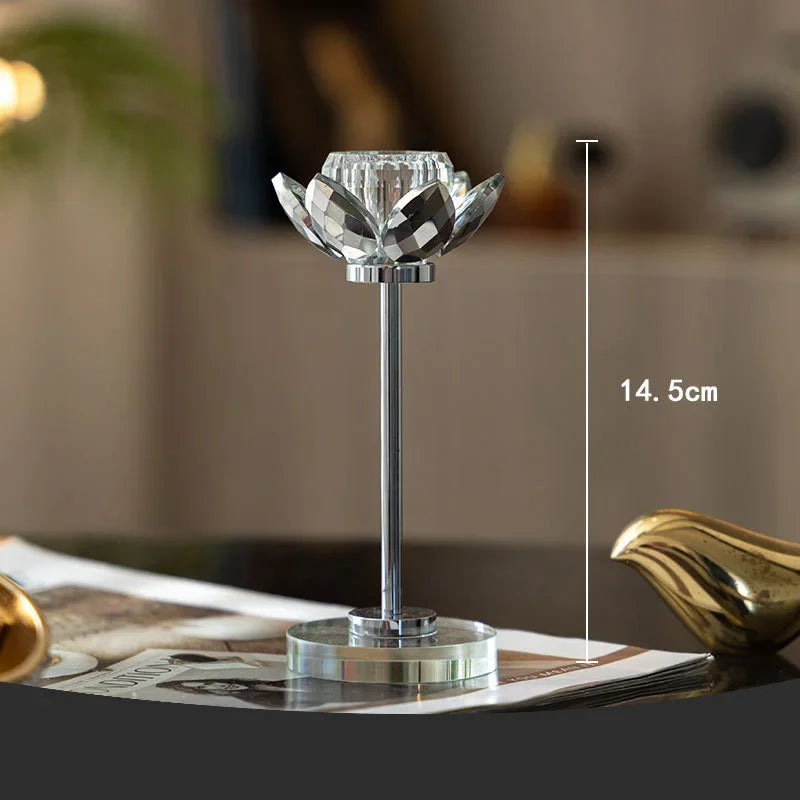 Afralia™ Crystal Lotus Candle Holder Desk Decor Romantic Candlestick Modern Home Accents