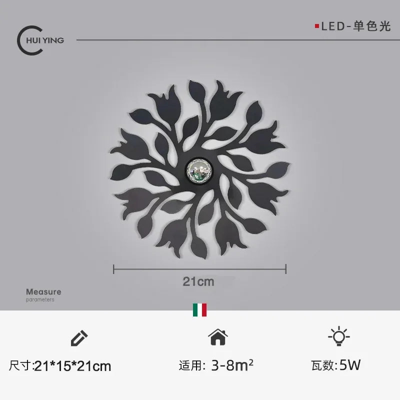 Afralia™ Nordic Iron Black Flower LED Wall Sconce for Bedroom and Home Decor