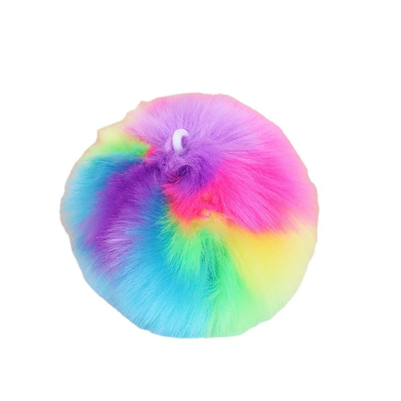 Afralia™ Rainbow Fluffy Ball Keychain Handbag Charm Bunny Pom Pom