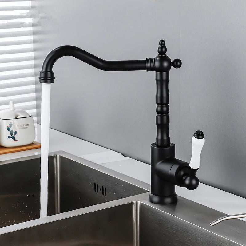 Afralia™ Black Antique Kitchen Faucet Single Lever Mixer Tap Hot Cold Water Chrome