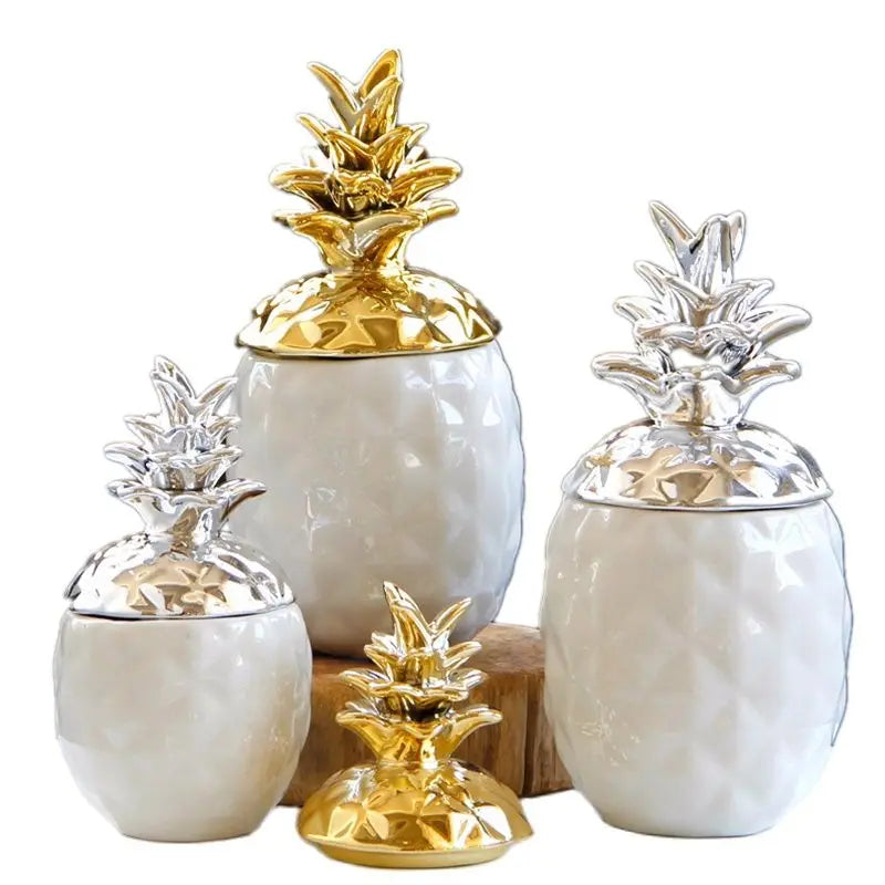 Afralia™ Porcelain Pineapple Jars Set: Decorative Ceramic Storage Containers & Jewelry Plates Tray