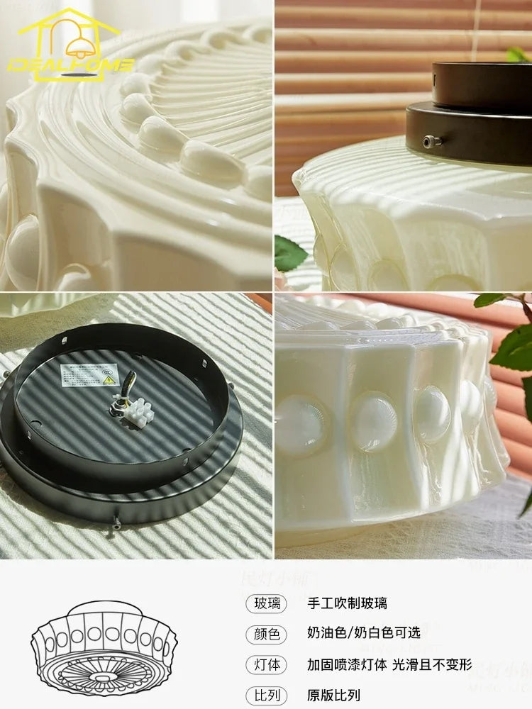 Afralia™ Cream Glass LED Ceiling Light Retro Medieval Style Home Decor