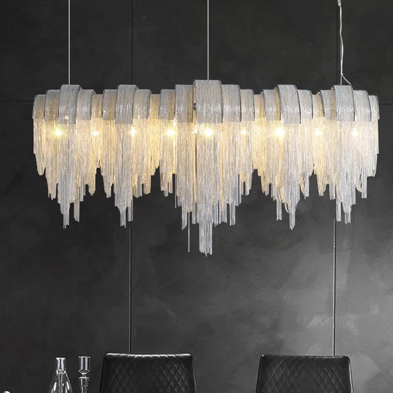 Afralia™ Chrome Tassel LED Chandelier for Living Dining Room Decor - Modern Lustre Design