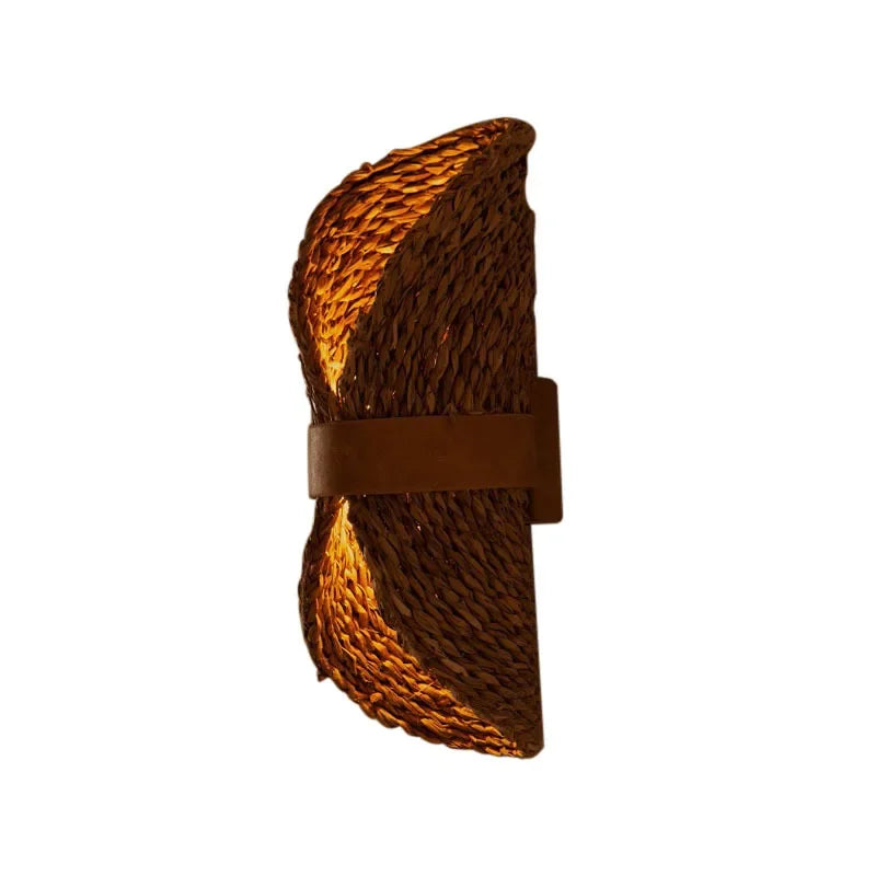 Afralia™ Rattan Woven Wall Lamp Hemp Rope Retro Decor Bedroom Lighting Hallway