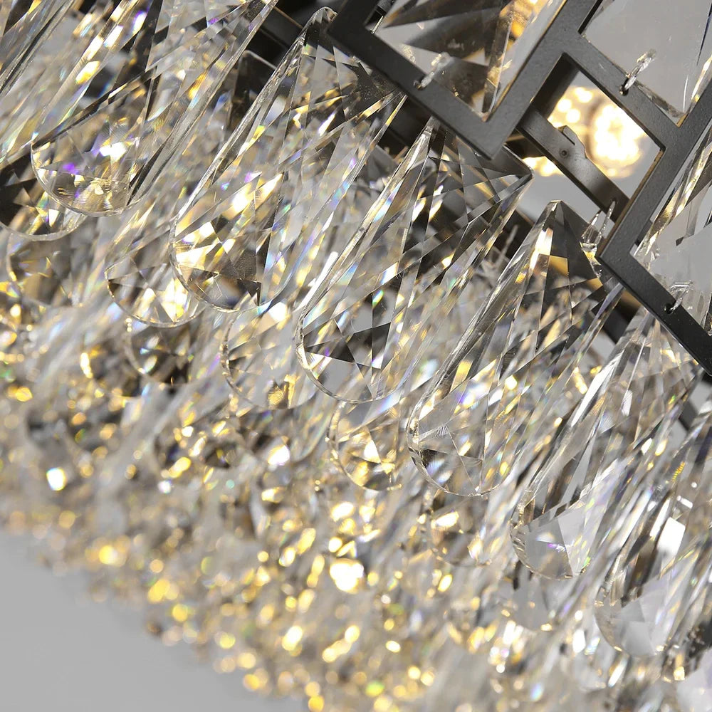 Afralia™ Crystal LED Chandeliers Black Round Pendant Light for Living Room Dining Indoor Kitchen Bedroom