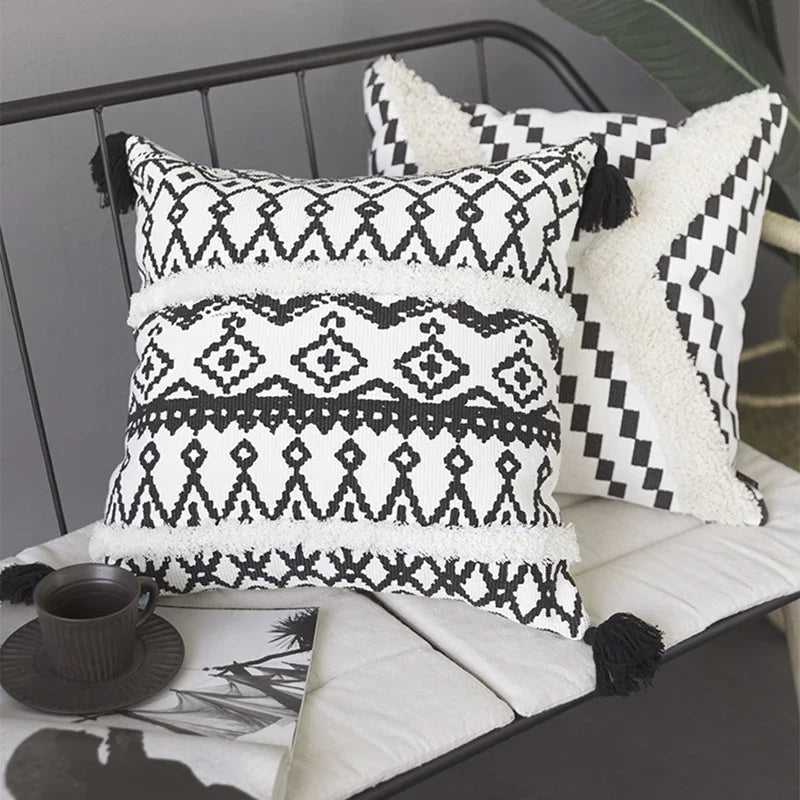 Afralia™ Geometric Tufted Cotton Woven Cushion Cover 45x45cm for Home Sofa Bed Decor