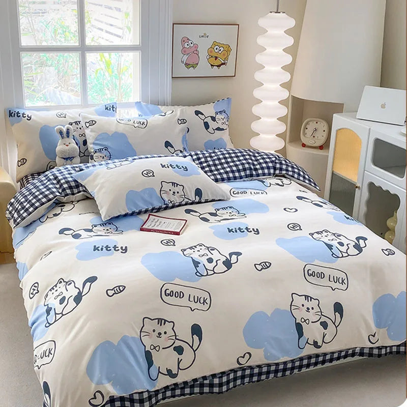 Afralia™ Cute Printed Cotton Duvet Cover for Double Queen Bed - Cozy & Non-Fading