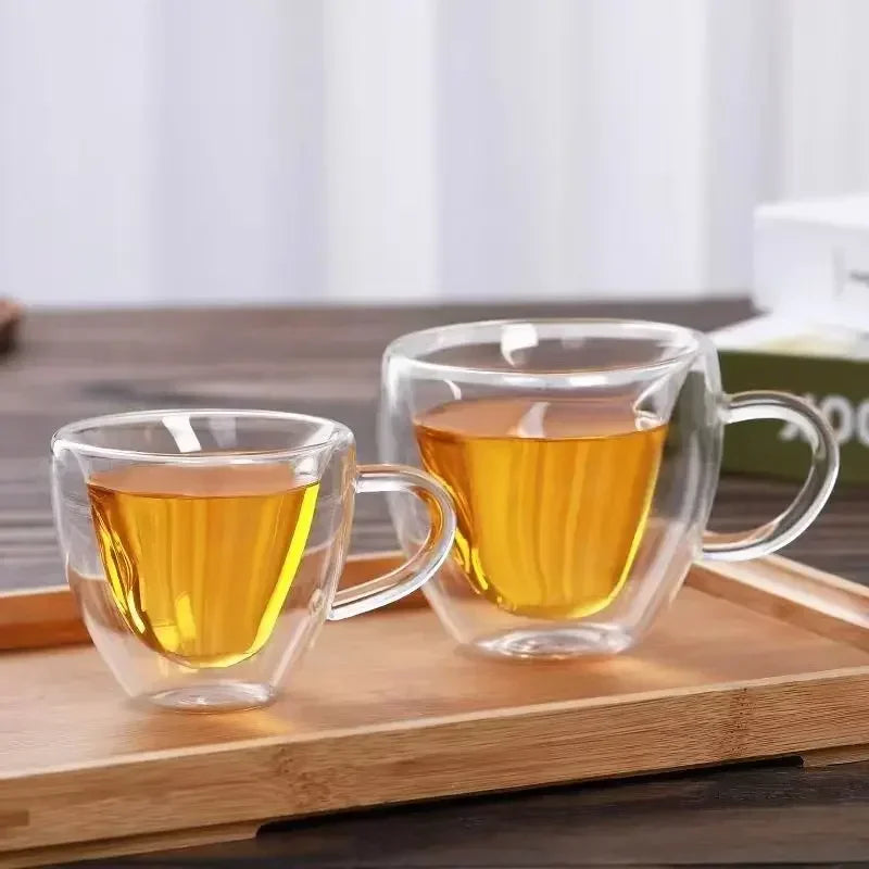 Afralia™ Heart Love Double Wall Glass Mug with Handle for Coffee Tea Milk Juice