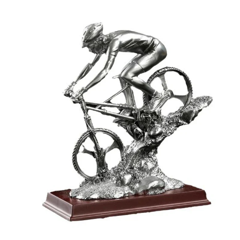 Afralia™ Mountain Bike Cyclist Sculpture: Realistic Resin Sportsman Figure for Home Decoration