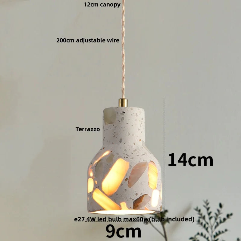 Afralia™ Terrazzo Stone LED Pendant Lamp with Copper Knob Switch