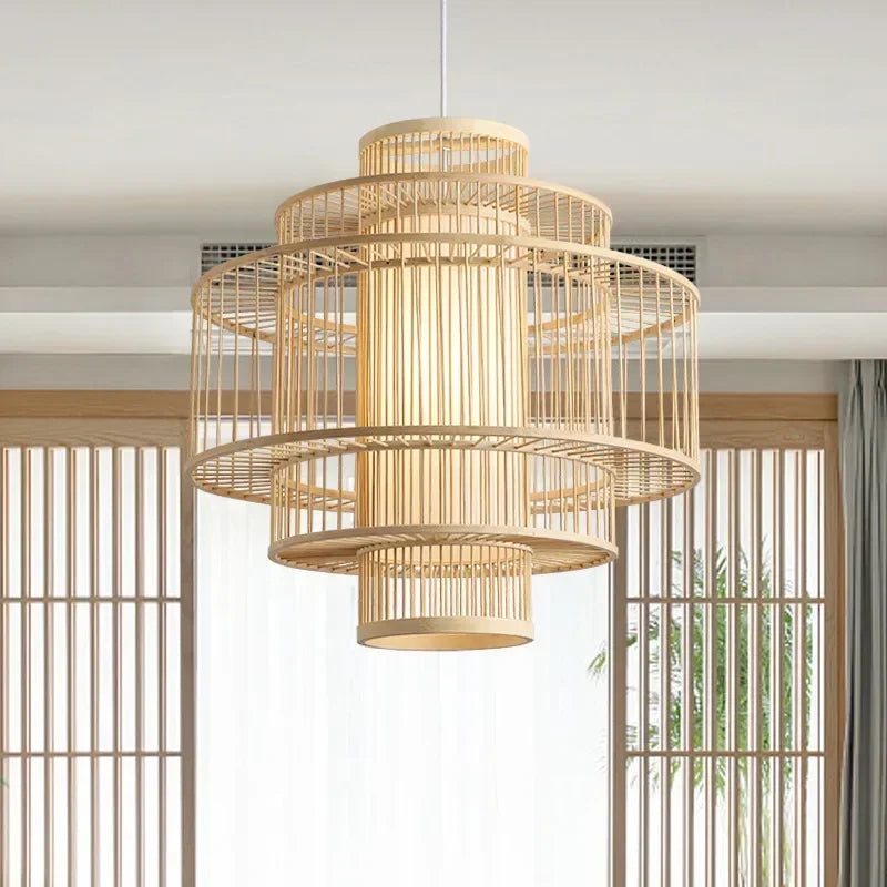 Afralia™ Bamboo Ceiling Chandelier for Home Garden Restaurant Bedroom Study Decoration Lamps