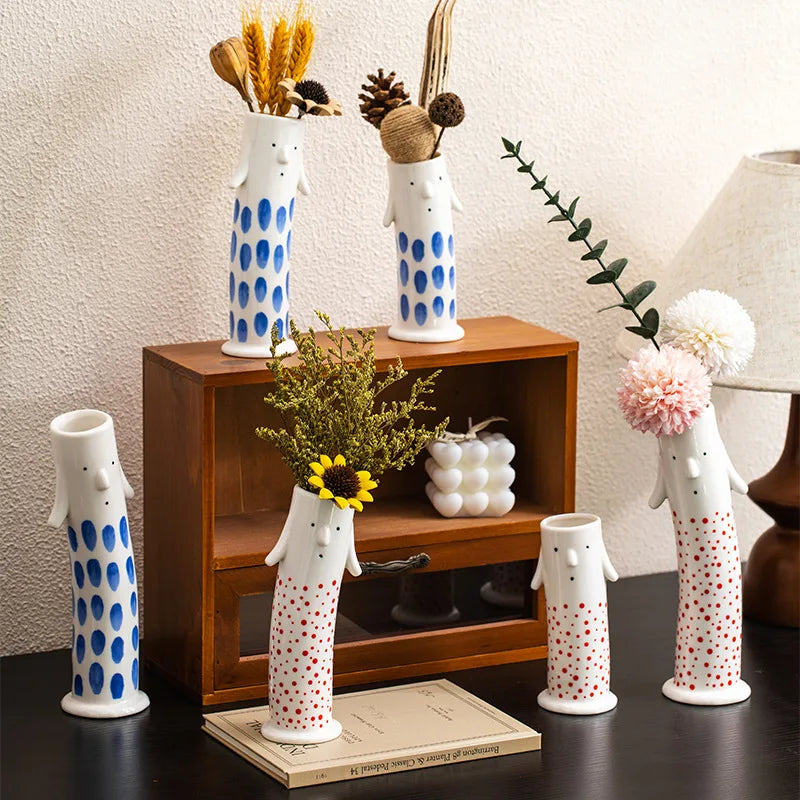 Afralia™ Ceramic Vase Coral Duct Family Home Decor Floral Arrangement Handmade Clay Art