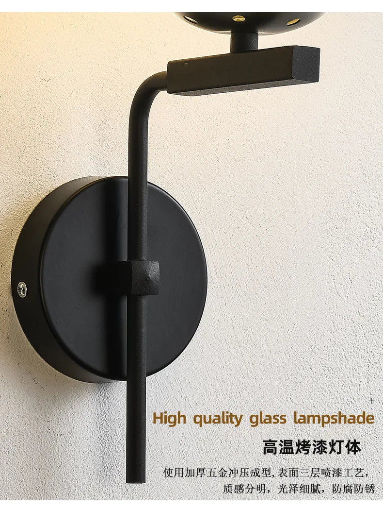 Afralia™ Glass Ball Led Wall Lamp Modern Sconce Night Light Vintage Loft Gold Black