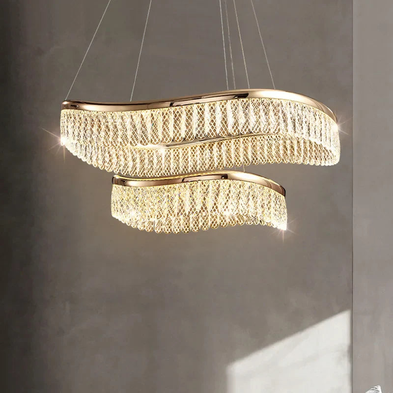 Afralia™ Golden Crystal Chandelier Luxury Round Pendant Lamparas Art Decor Fixture